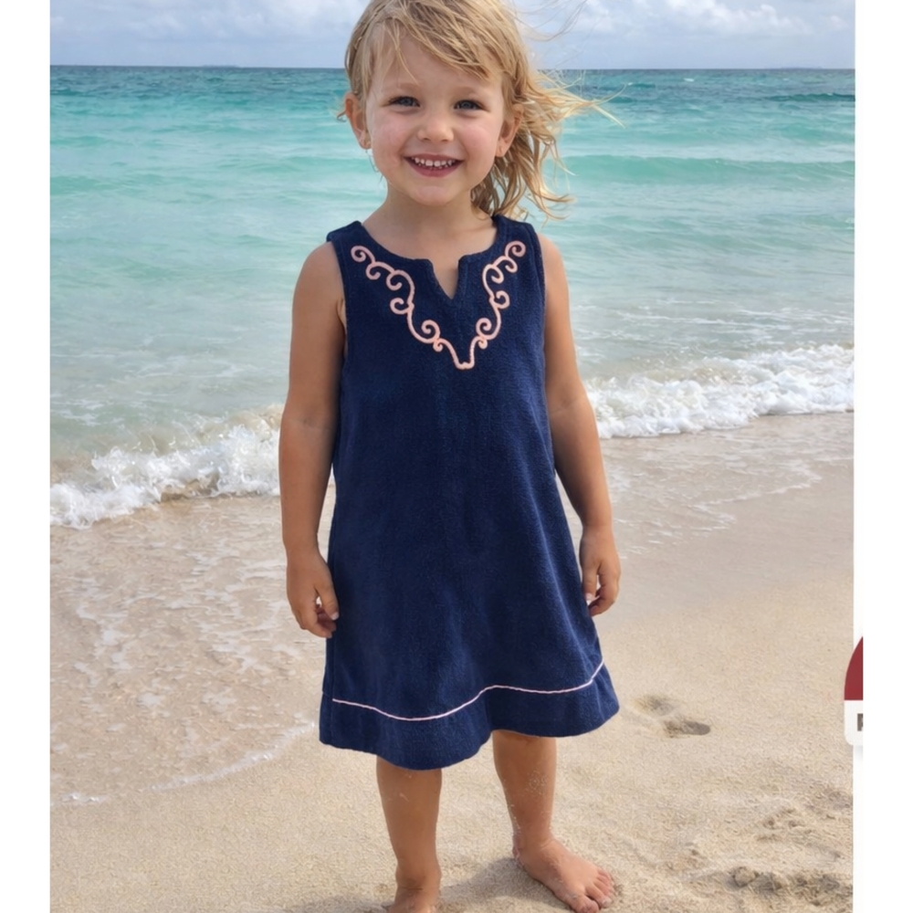 Janie and Jack Navy Blue Dress with Pink Trim